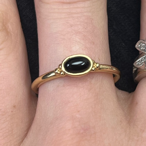 PANDORA 14K Yellow Gold Onyx Cabochon Pod Ring - Picture 2 of 6